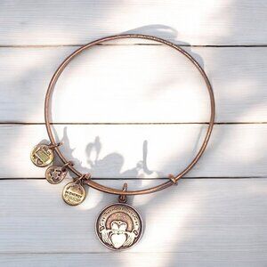 Alex & Ani Claddagh Charm Bangle Bracelet With Inspirational Charms Gold Finish